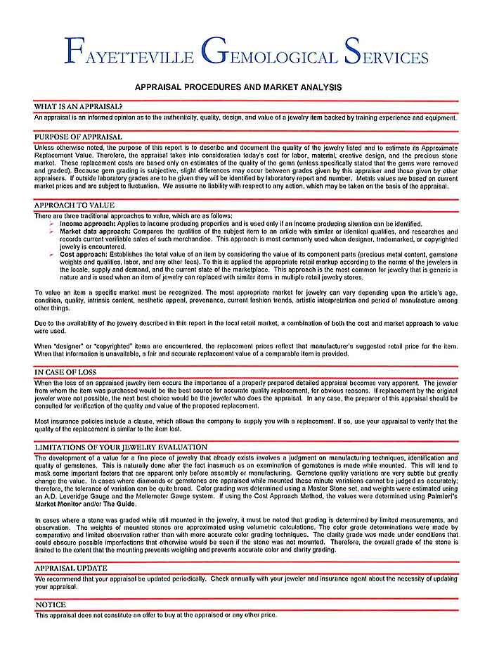 Page 2 of the Appraisal for The Glimpse of Heaven Collection jewelry